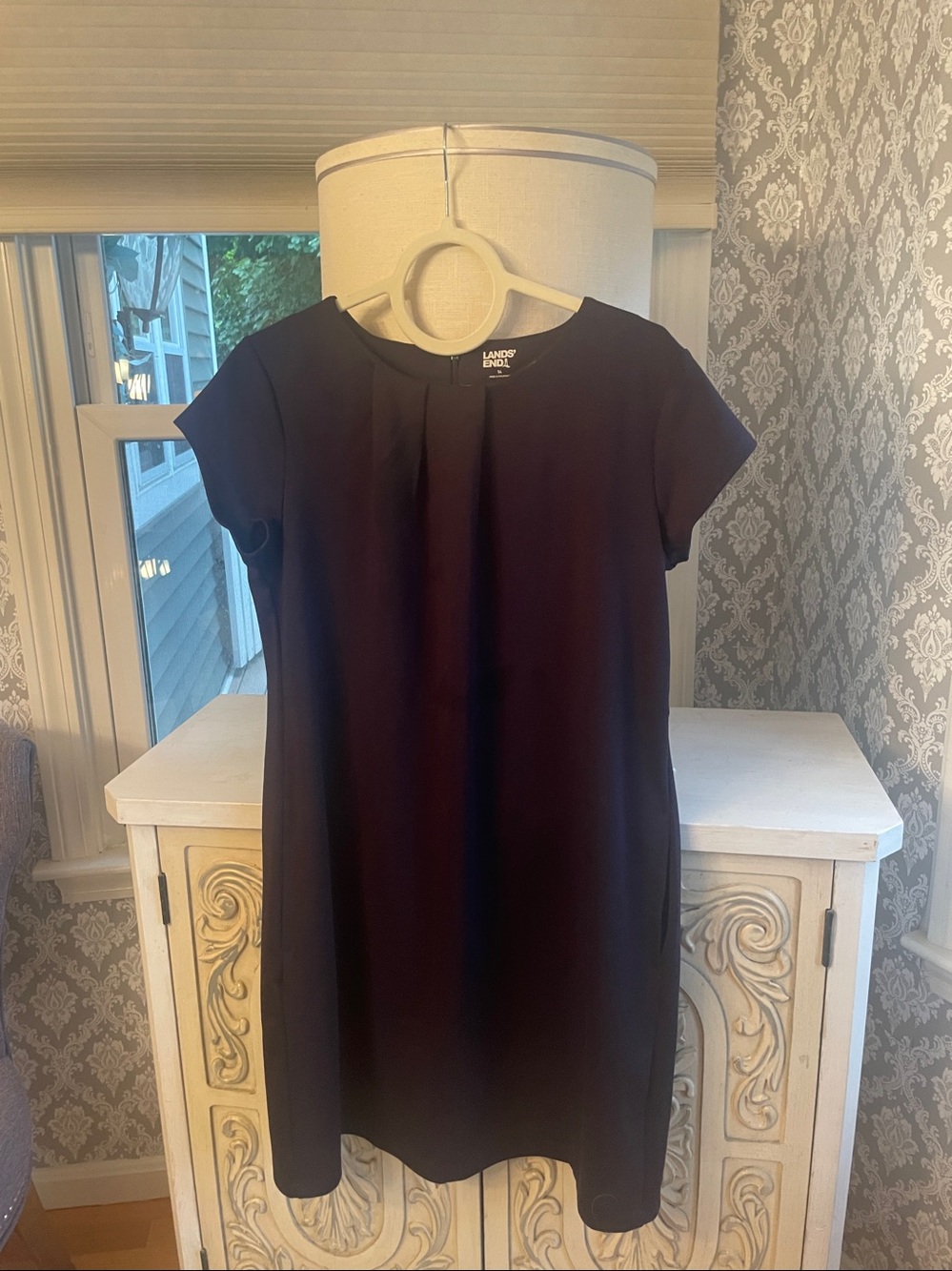 Lands' End Navy Cap-Sleeve Midi Shift